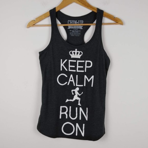 Chin Up Apparel Tops - Keep Calm Run On Graphic Tank Top